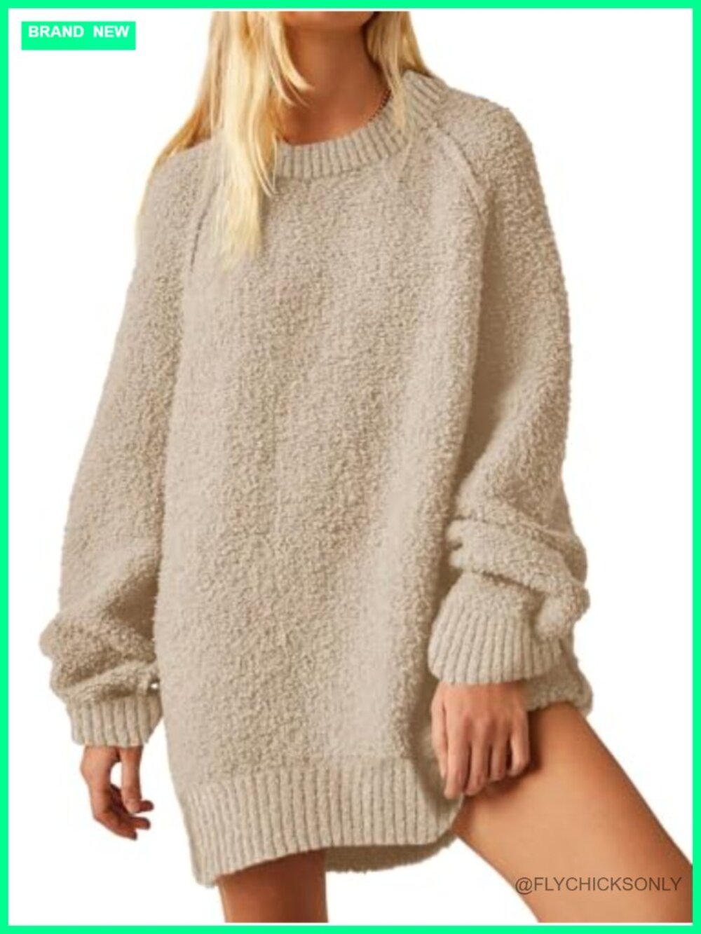 Oversized Fuzzy Knit Sweater Long Sleeve Crewneck Tunic Pullover